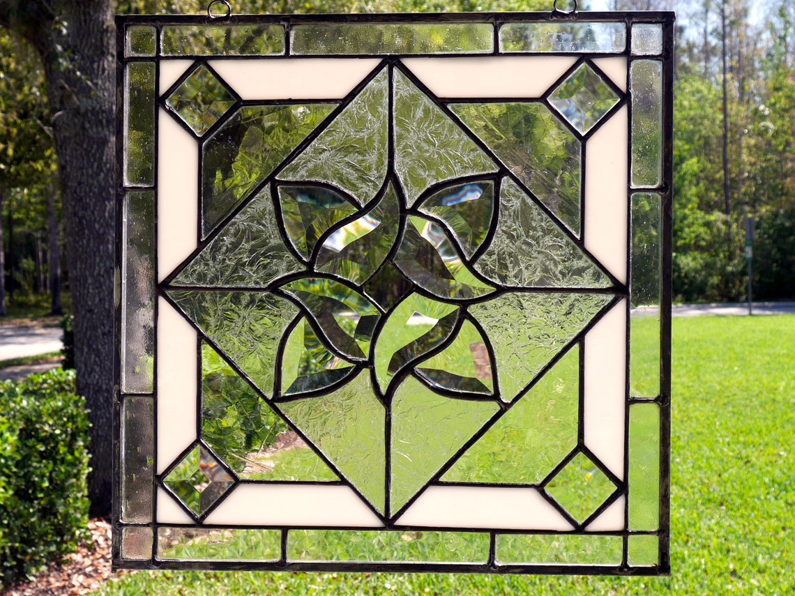 Stained Glass Panel Transom Window Hanging Panel White Etsy
