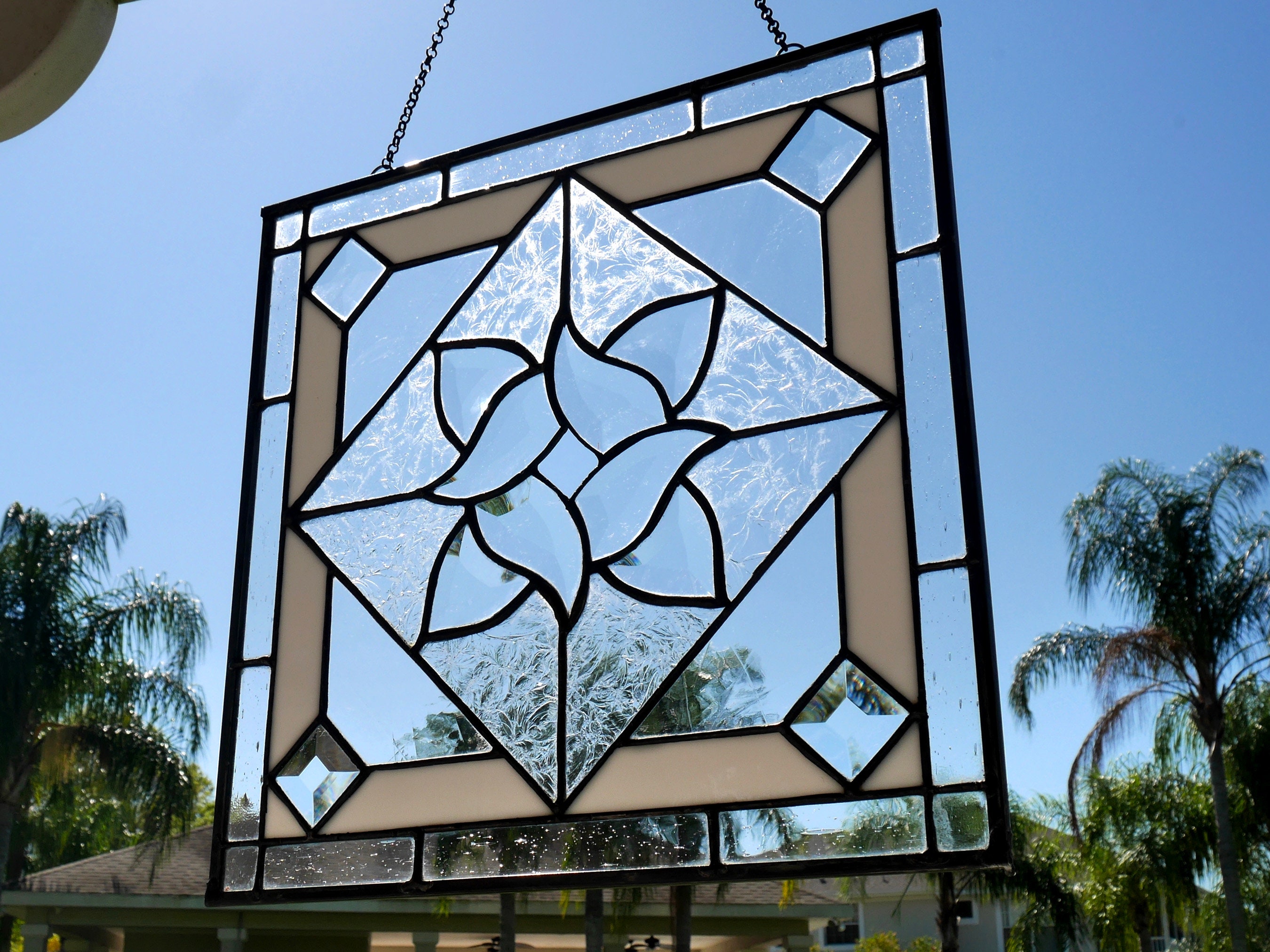 Stained Glass Panel Transom Window Hanging Panel White Etsy