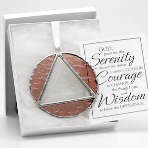 Pink AA Recovery Symbol Stained Glass Sun Catcher: Serenity Prayer Gift
