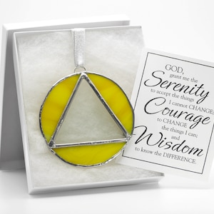 AA Recovery Symbol Stained Glass Sun Catcher: Serenity Prayer Gift