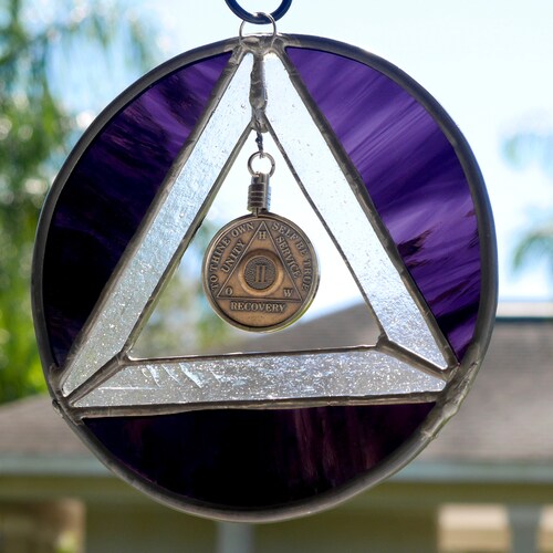 AA Recovery Symbol Stained Glass, Chip Holder, Alcoholic shops Anonymous, Sponsor Gift, Stained Glass Recovery Symbol, Recovery Symbol Purple