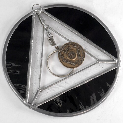 AA Recovery Symbol Stained Glass, Chip Holder, Alcoholic shops Anonymous, Sponsor Gift, Stained Glass Recovery Symbol, Recovery Symbol Purple