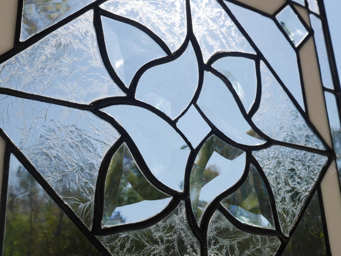 Stained Glass Panel Transom Window Hanging Panel White Etsy