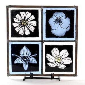 Leaded Stained Glass Flower Panel: English Style, Victorian Love Symbols