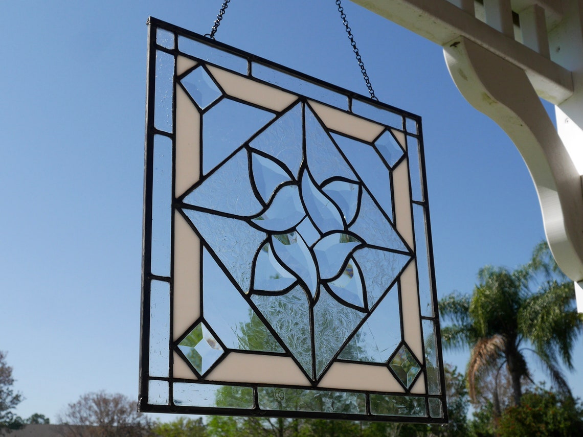 Stained Glass Panel Transom Window Hanging Panel White Etsy