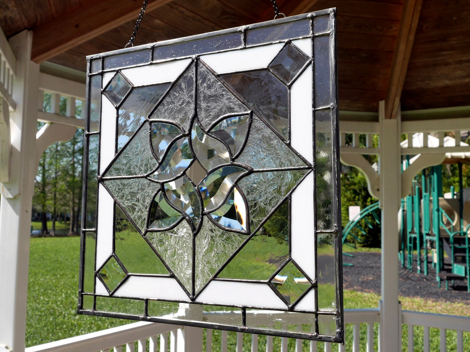 Stained Glass Panel Transom Window Hanging Panel White Etsy