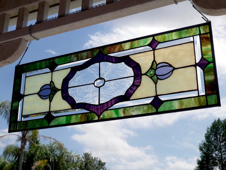 Stained Glass Transom Window Stain Glass Panel Beveled Etsy