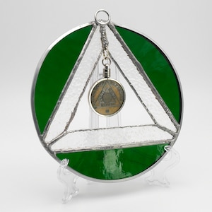 AA Recovery Symbol Stained Glass Suncatcher: Anniversary Coin Holder