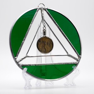 AA Recovery Stained Glass Suncatcher: Serenity Prayer Coin Holder