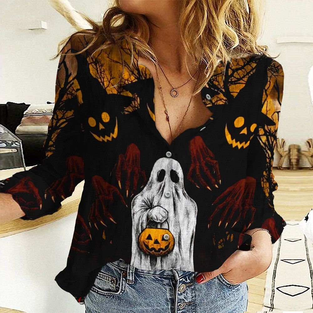 Womens Pumpkin Print Sweater Shirts Halloween Skull Long Sleeve Pullover Tops Blouses Halloween Sweatshirts for Women 