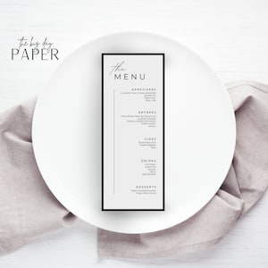 Menú de boda minimalista BOHO / Blanco y negro moderno / Descargable / Plantilla editable / Personalizable / Tarjeta imprimible