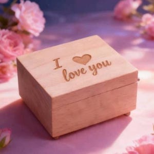 Personalized Rectangle Beech Wood Music Box | i  love you   | 18-Note Movement | 80 songs |