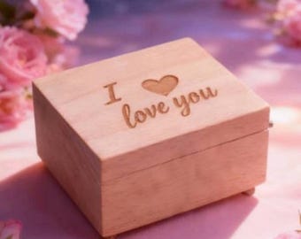 Personalized Rectangle Beech Wood Music Box | i  love you   | 18-Note Movement | 80 songs |
