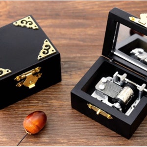 Classic Black Hand Crank 18-Note Custom Tune Classic  Music Box | Custom Engraving | Many Custom Tunes Hand Made Personalized Music Box