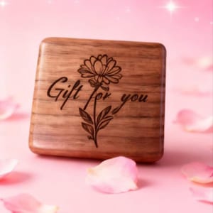 Custom Engraved Walnut Wood Music Box with Flower