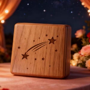 Custom Engraved STAR Walnut Wood Music Box: 18-Note| 100 Tunes |