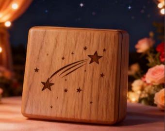 Custom Engraved STAR Walnut Wood Music Box: 18-Note|  Twinle Twinkle Little Star   |