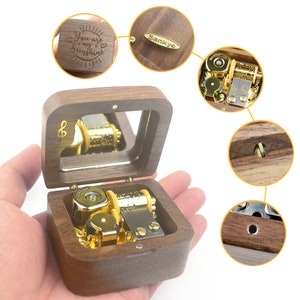 18-Note Custom Tune Walnut Wood Wind-up Music Box | Custom Engraving 70 Tunes | Hand Made Personalized Music Notes Music Box