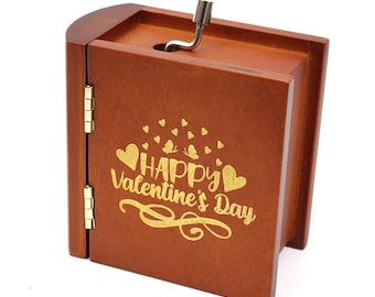 18-Notes Book HAPPY VALENTINS' DAY Hand Crank Music Box | Custom Engraving | Many Custom Tunes Hand Made Personalized  Music Box