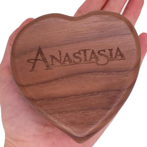 Anastasia Walnut Heart Design Custom logo or Text Anime Cartoon Anniversary Wind Up Music box : Once Upon A December