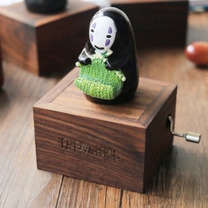 18-Note Custom Tune | No Face Spirited Away Walnut hand Crank  | Custom Engraving |Always with me | Hand Made Personalized  Notes Music Box