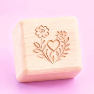 Engraved Beech Wood Music Box: Heart & Flower, 70 Tunes, Personalized Anniversary Gift