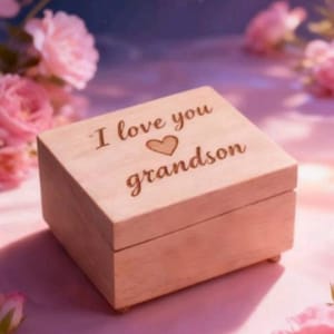Personalized Rectangle Beech Wood Music Box | I love you grandson  | : Engraved 18-Note Movement | 80 songs |