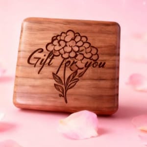 Custom Engraved Walnut Music Box with Hydrangea Design