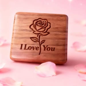 Custom Engraved Walnut Wood Rose with I love You Music Box: 18-Note| 100 Tunes |