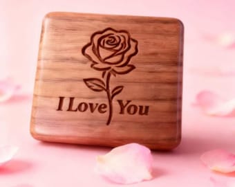La Vie En rose Custom Engraved Walnut Wood Rose with I love You Music Box