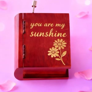 You Are My Sunshine with flower Hand Crank Custom Engraved Wood Music Box
