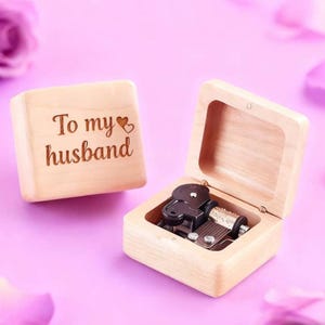 Personalized Beech Wood Music Box - &#39;To My Husband&#39;, Anniversary Gift  | 70 Tunes |
