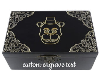 18-Noten-Custom-Melodie | Vintage schwarze rechteckige Holzspiegel-Aufzieh-Spieluhr | Fünf Nächte bei Freddy's handgemachte personalisierte Spieluhr