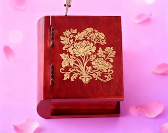 Flower Book Music Box: Hand Crank, Custom Engraving