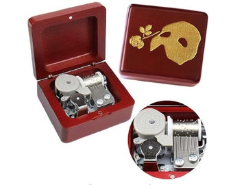 Red Beech Phantom of the Opera Eye Decoration with Rose Wind Up Music box : Music of the Night
