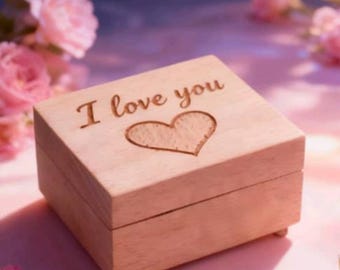 Personalized Beech Wood Music Box | 'I Love You' Heart