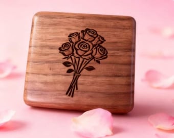 La Vie En Rose Custom Engraved  Rose Walnut Wood Music Box