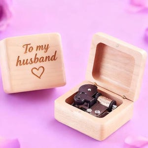 Personalized Beech Wood Wind up Music Box - &#39;&quot; To My Husband &#39;&#39; - Anniversary Gift | 70 Tunes |