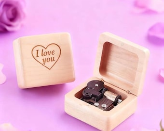 Personalized Beech Wood i love you Wind up Music Box: Custom Engraved  | 70 Tunes |