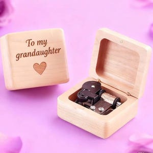 Personalized Beech Wood Music Box – Granddaughter Gift  | 70 Tunes |
