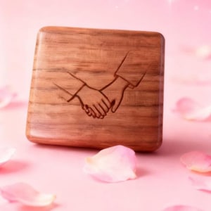 Custom Engraved Walnut Wood Sweet Couple Holding Hands Pattern Music Box: 18-Note| 100 Tunes |