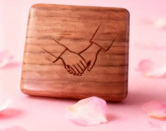 Custom Engraved Walnut Wood Sweet Couple Holding Hands Pattern Music Box: 18-Note| 100 Tunes |