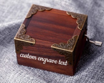 18-Note Custom Tune Classic Vintage Hand Crank Music Box | Custom Engraving | Many Custom Tunes Hand Made Personalized Music Notes Music Box