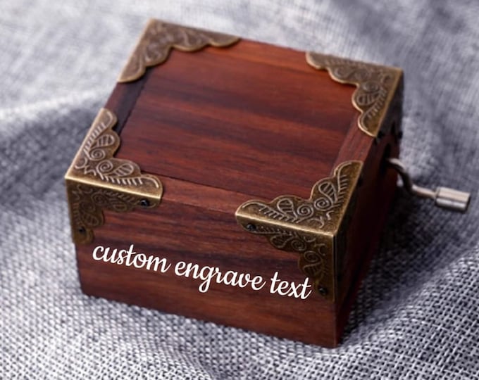 Custom Engraved 18-Note Hand Crank Music Box - Vintage Style