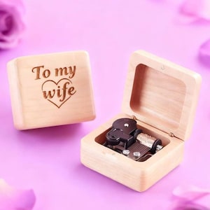 Personalized Beech Wood Music Box – Engraved &#39;To My Wife&#39; Anniversary Gift  | 70 Tunes |