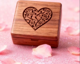Custom Engraved Walnut Wood Music Box: Heart Logo, 18-Note