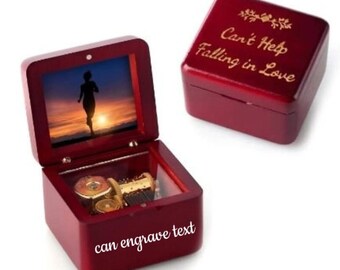 18-Note Custom Tune |Can't Help Falling in Love Red Beech Wind-up Music Box | Custom Engraving | | Hand Made Personalized Music Box