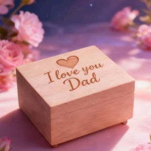 Personalized Rectangle Beech Wood Music Box | I love you Dad | 18-Note Movement | 80 songs |