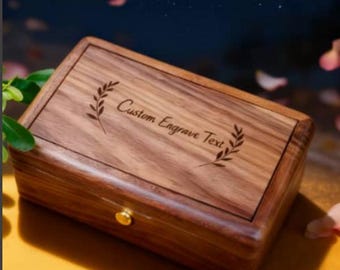 Caja de música de nogal con grabado personalizado: canciones de anime y joyero con foto.