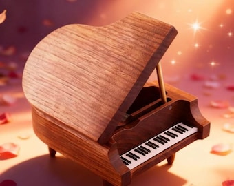 Personalisierte Walnussholz Klavier Aufziehspieluhr | Benutzerdefinierte Gravur Text Logo | 70 Melodien |